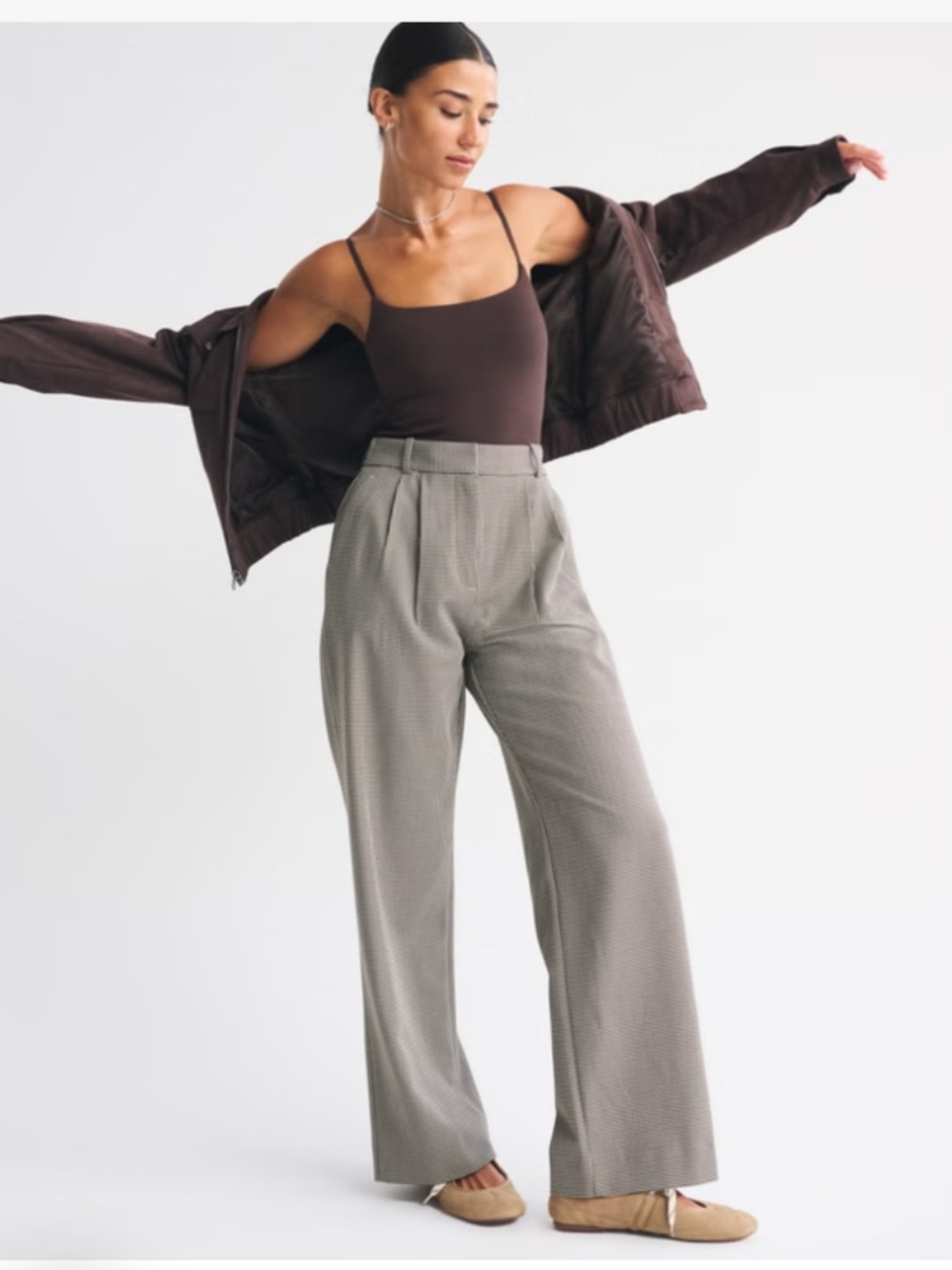 Abercrombie & Fitch Curve Love Sloane Tailored Wide Leg Pant Herringbone Size 31